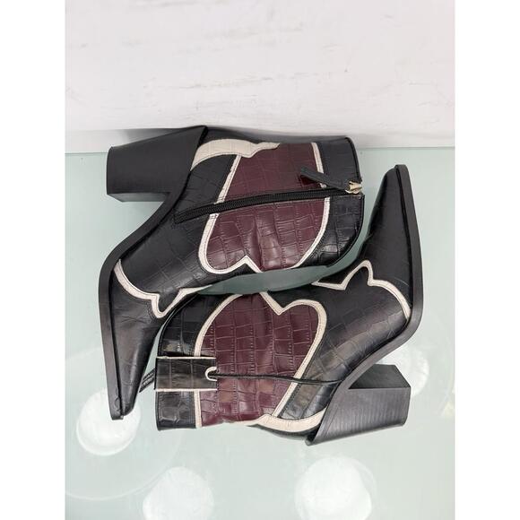 Zara Croc Embossed Western Ankle Boots Black Re Leather Pointed Toe EU 36 US 6 - Picture 4 of 7